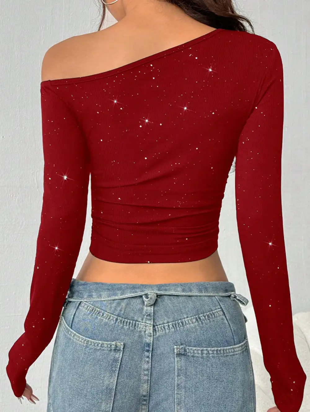 Rhinestone One Shoulder Knit Top