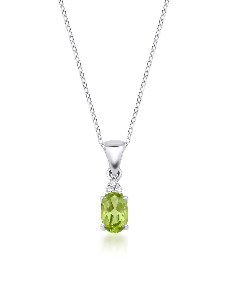 Diamond and Oval Peridot Solitaire Necklace