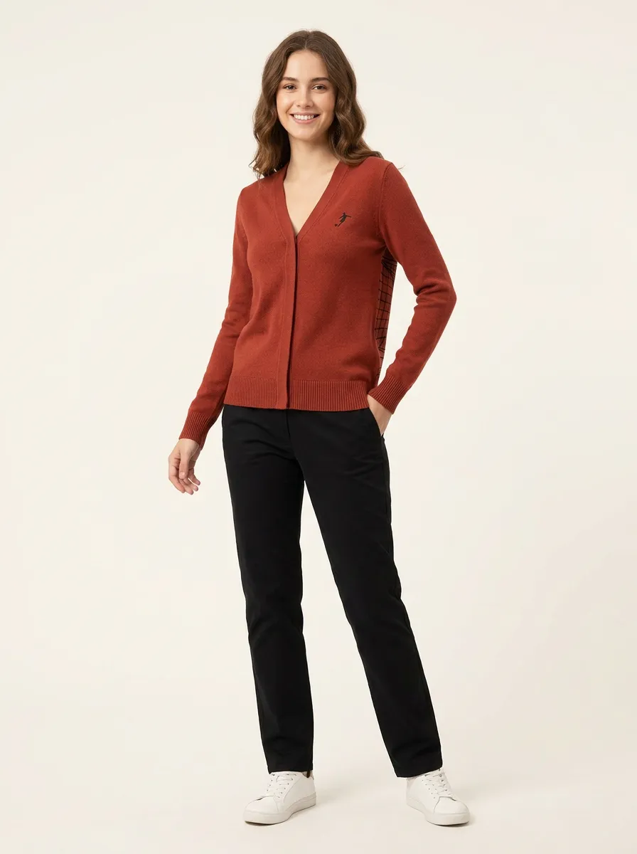 Women's Soccer Player Embroidered V-Neck Back-Panel Cardigan