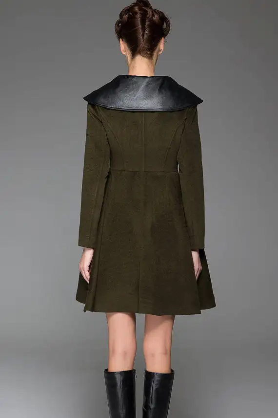 Wool Blend Single Breasted Belted Lapel Collar Coat