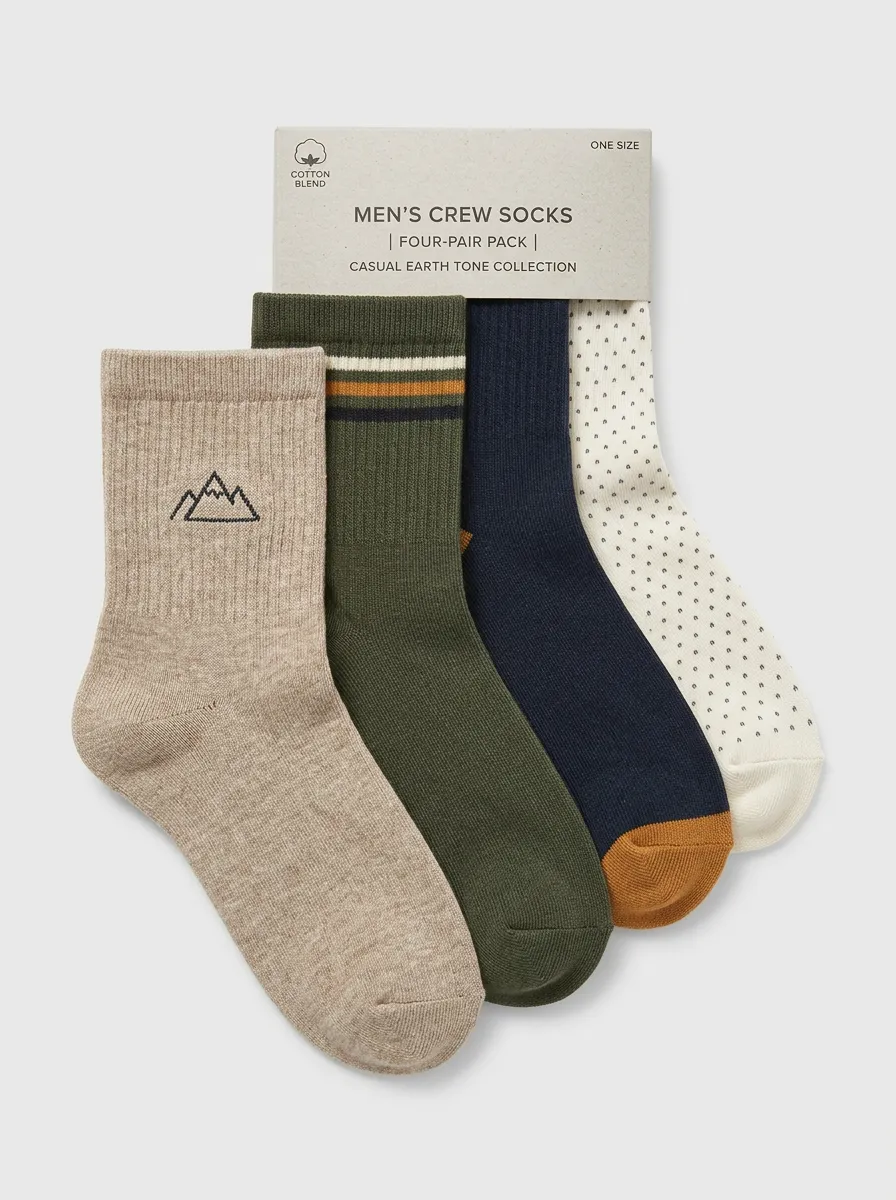 Casual Mountain Graphic Crew Casual Look Men's Four Pair Socks