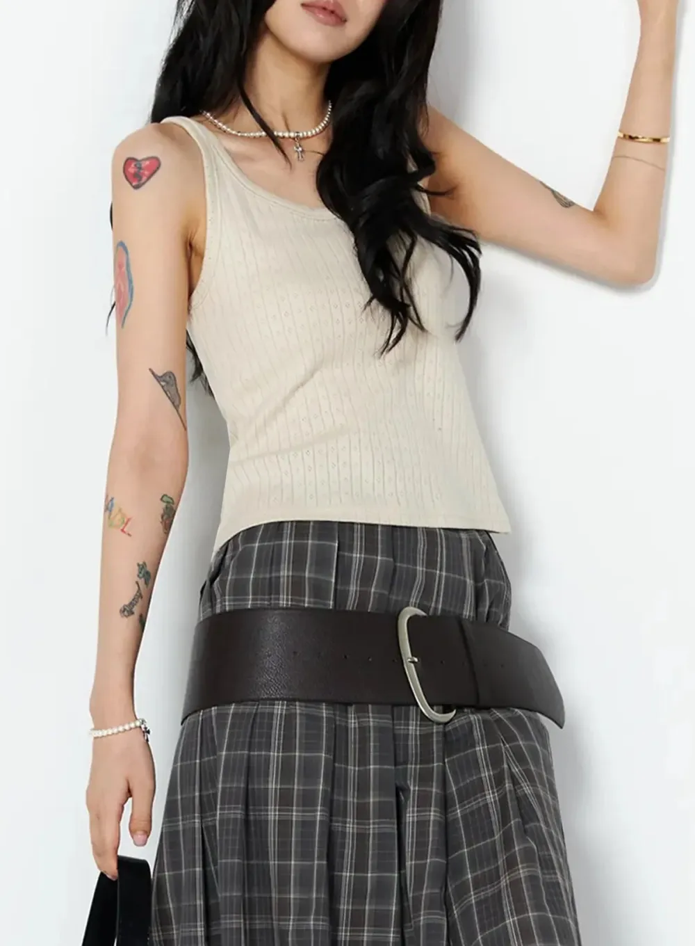 Dotted Detail Round Neck Tank Top