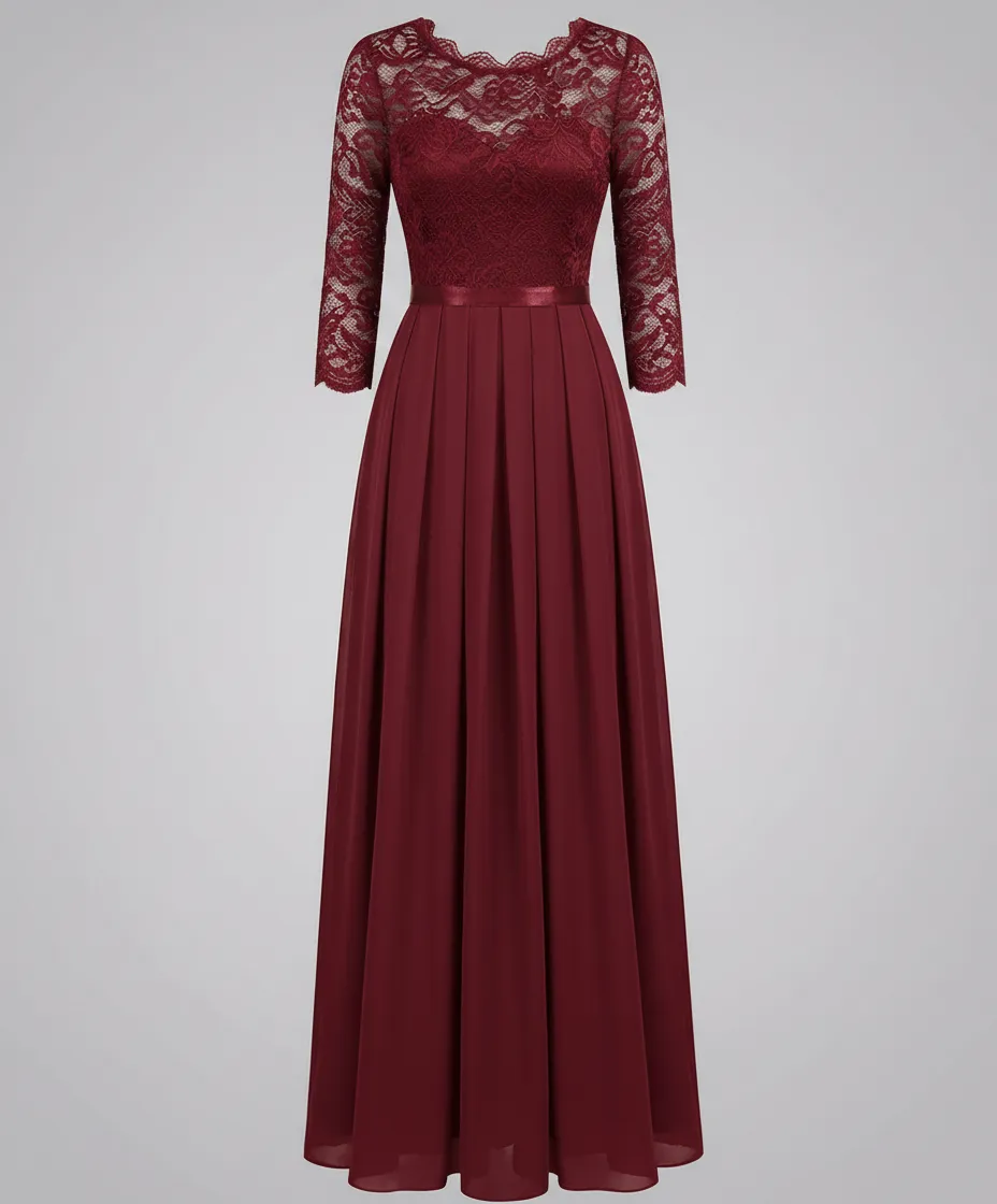 Women's Three-Quarter-Sleeve Lace Bridal Dress