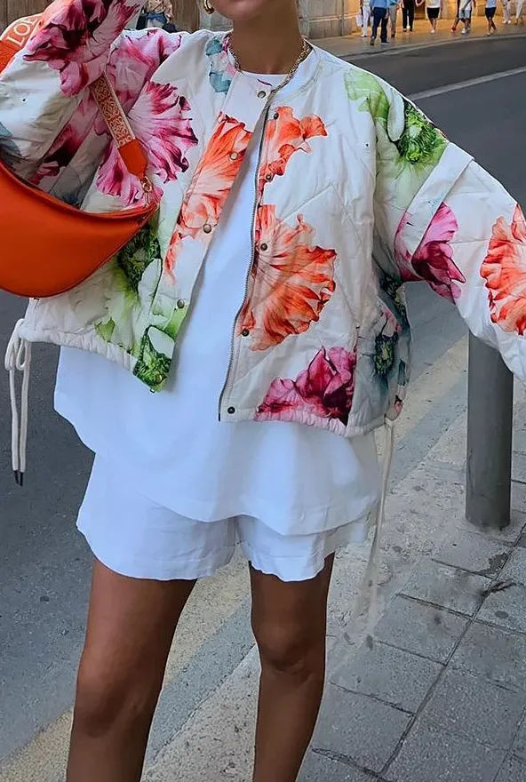 Single-Breasted Floral Relaxed Jacket