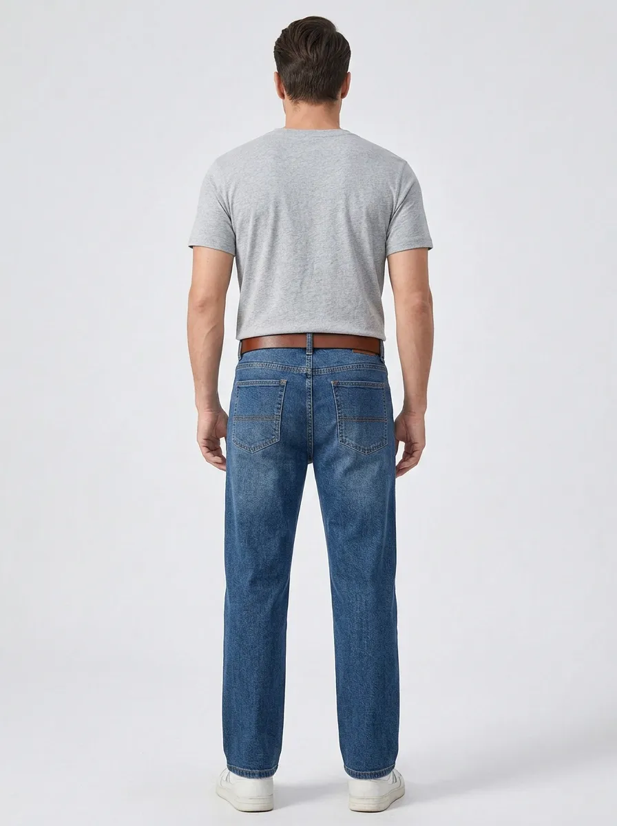 Men's Casual Classic Blue Denim Straight Leg Jeans