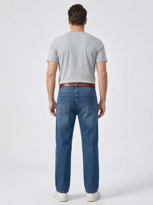 Men's Casual Classic Blue Denim Straight Leg Jeans