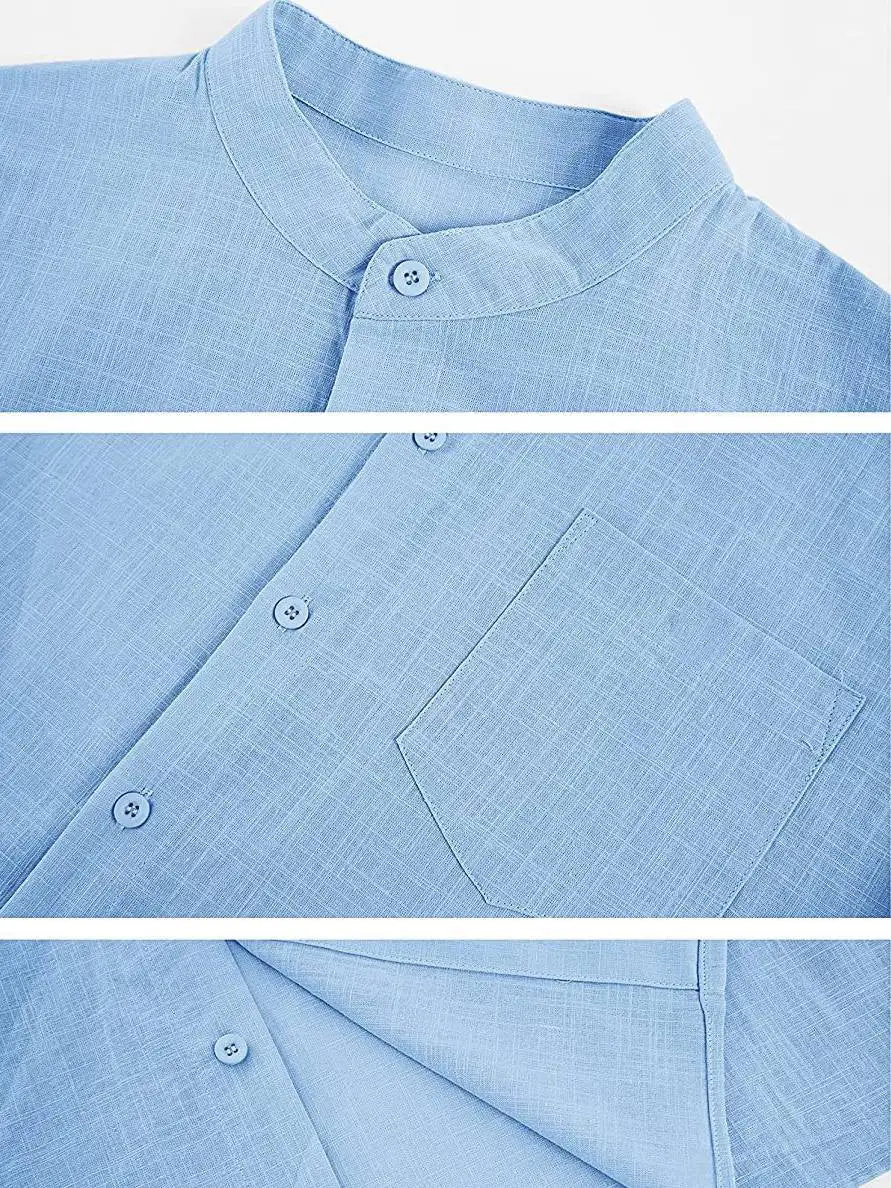Cotton Linen Stand Collar Shirt