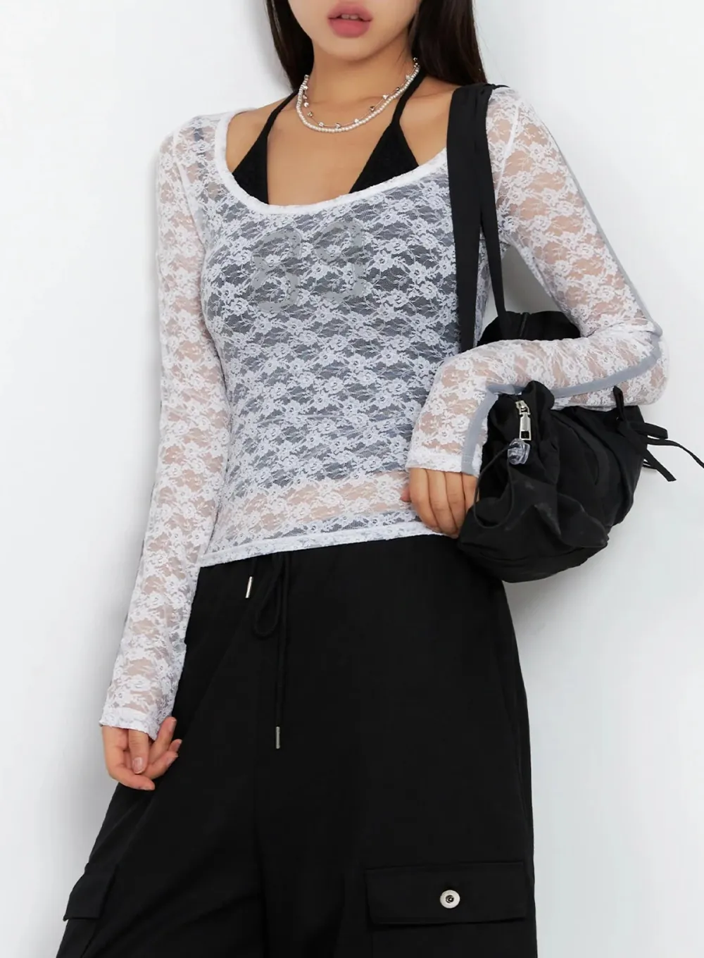 Lace Overlay Scoop Neck Top