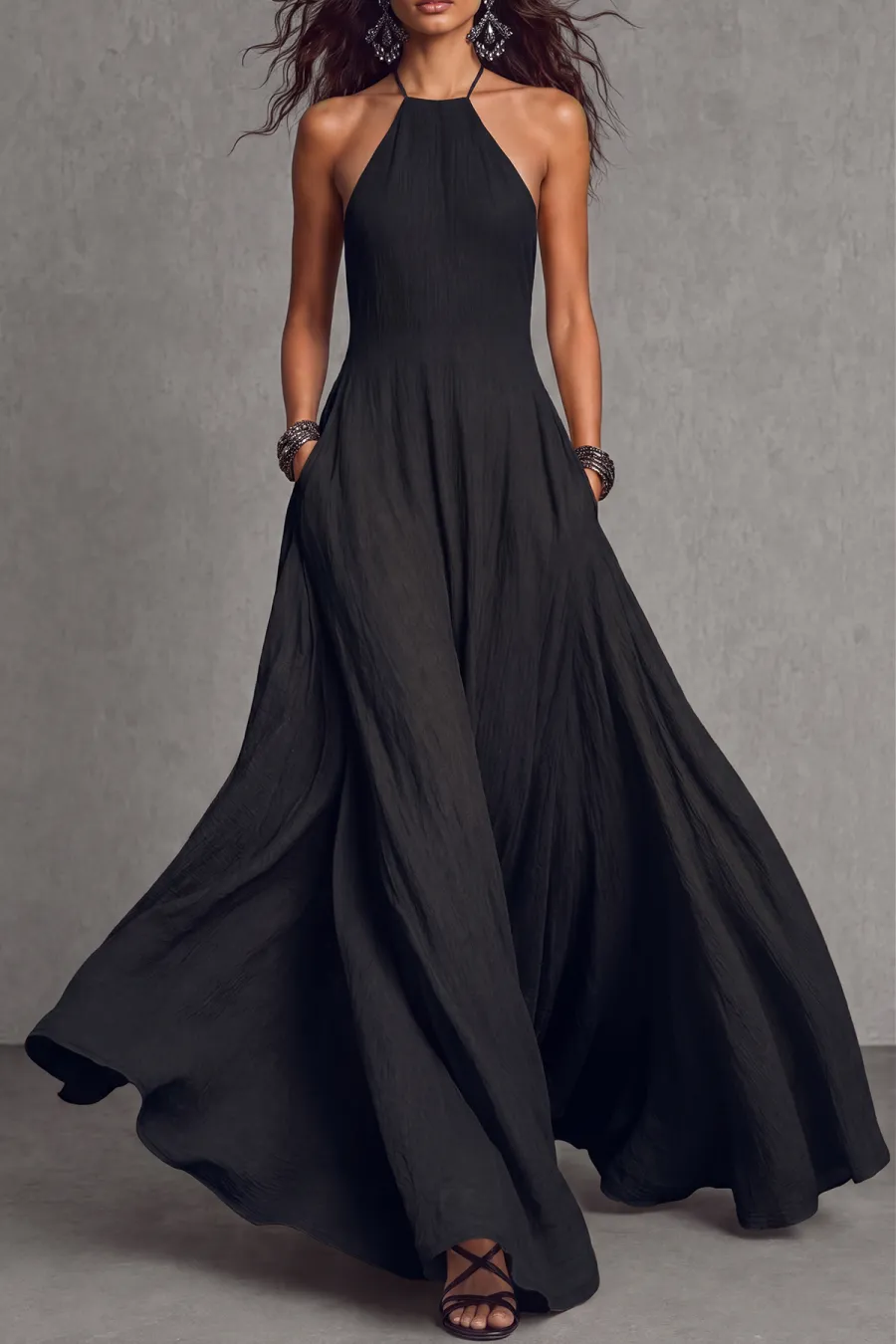 Halter Neck Backless Maxi Dress