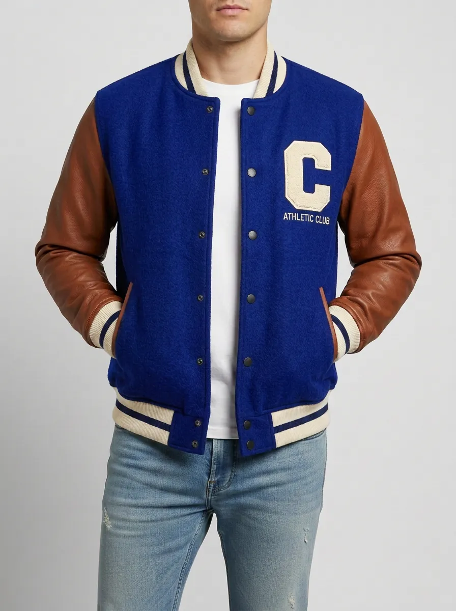 Men's Athletic Club Letter C Embroidered Wool Baseball Jacket