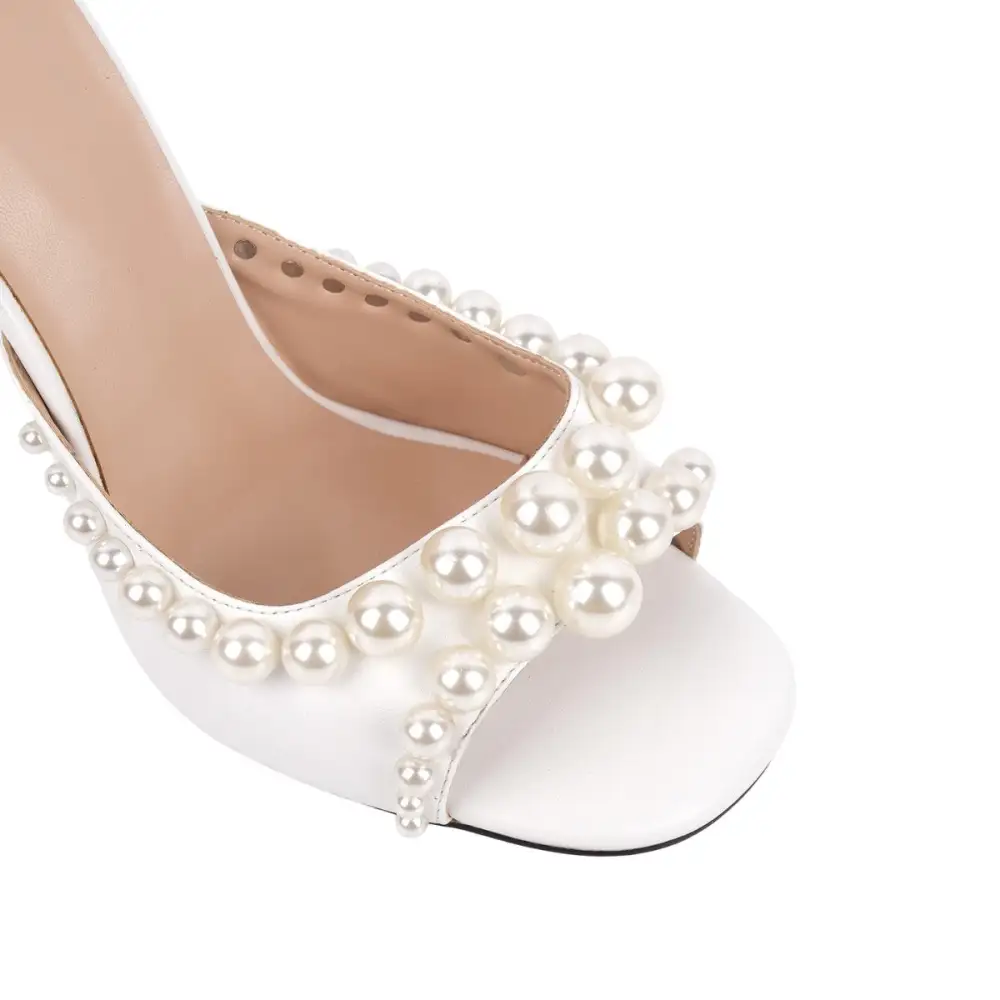 Pearl Square Toe Slip On Mule Sandals