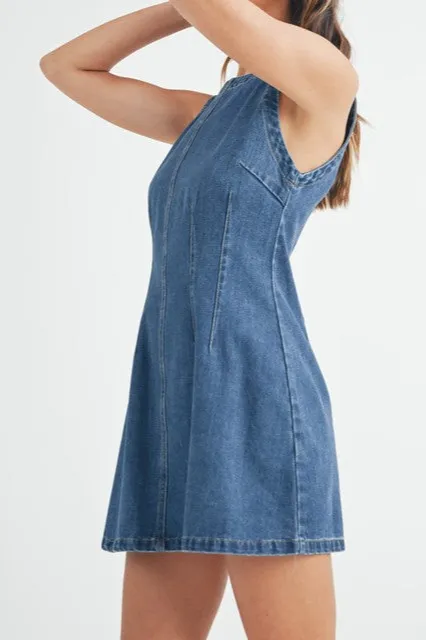 Light Wash Denim Sleeveless Mini Dress