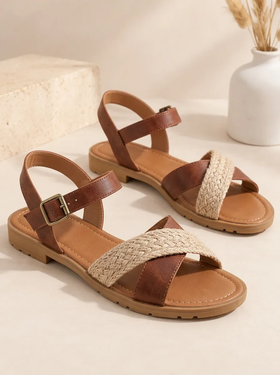 Women's Braided Jute Detail Flat Sandals