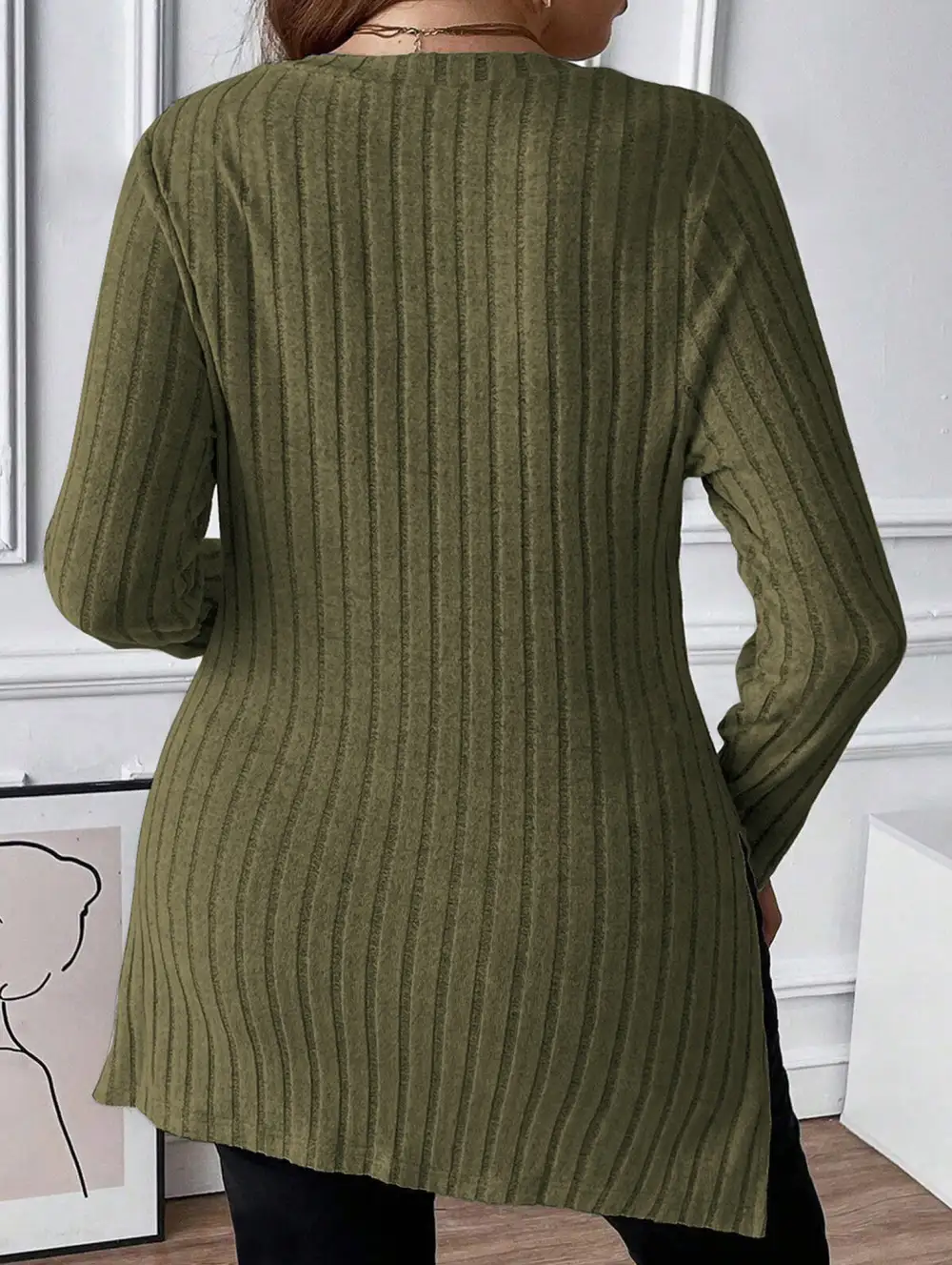 Ribbed Brushed Square Neck Long Sleeve Top