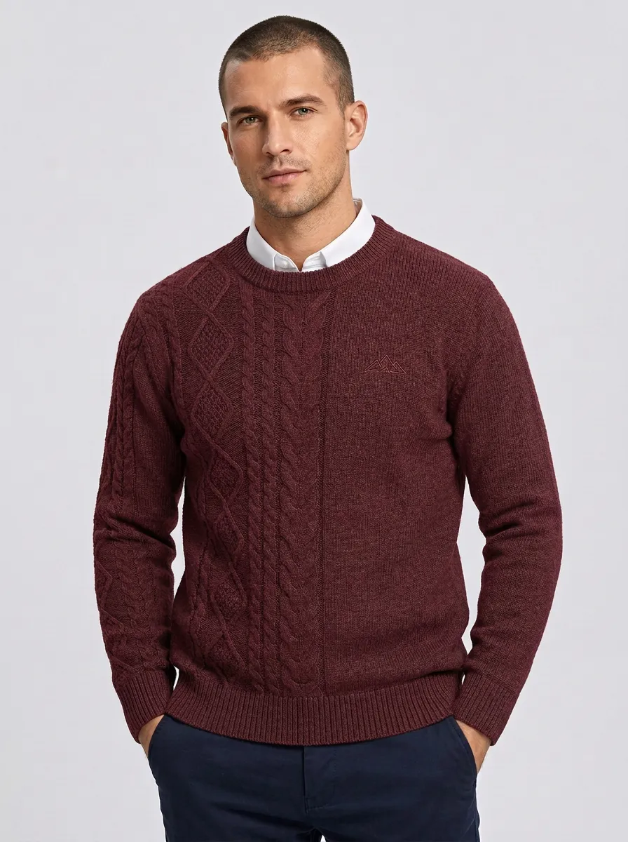 Men's Charcoal Grey Mountain Graphic Embroidered Knit Sweater
