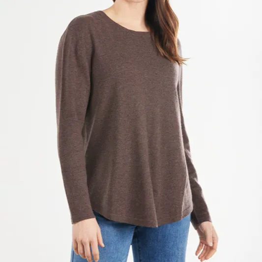Merino Cashmere Crew Neck Back Pleat Pullover