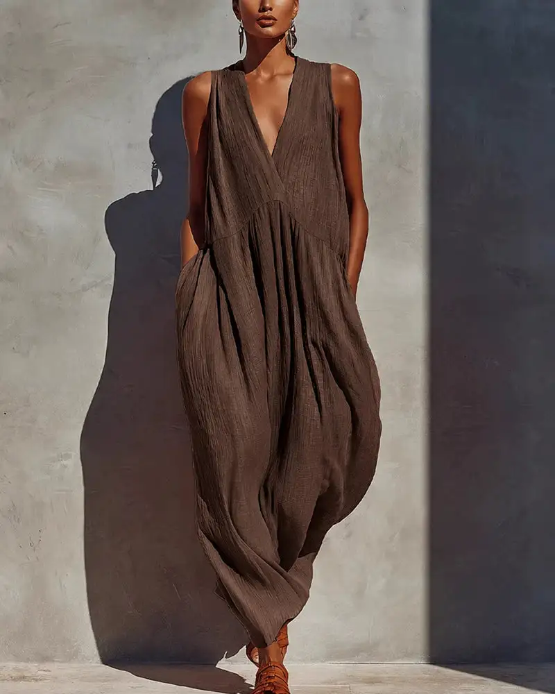 Effortless V-Neck Draped Maxi Dress