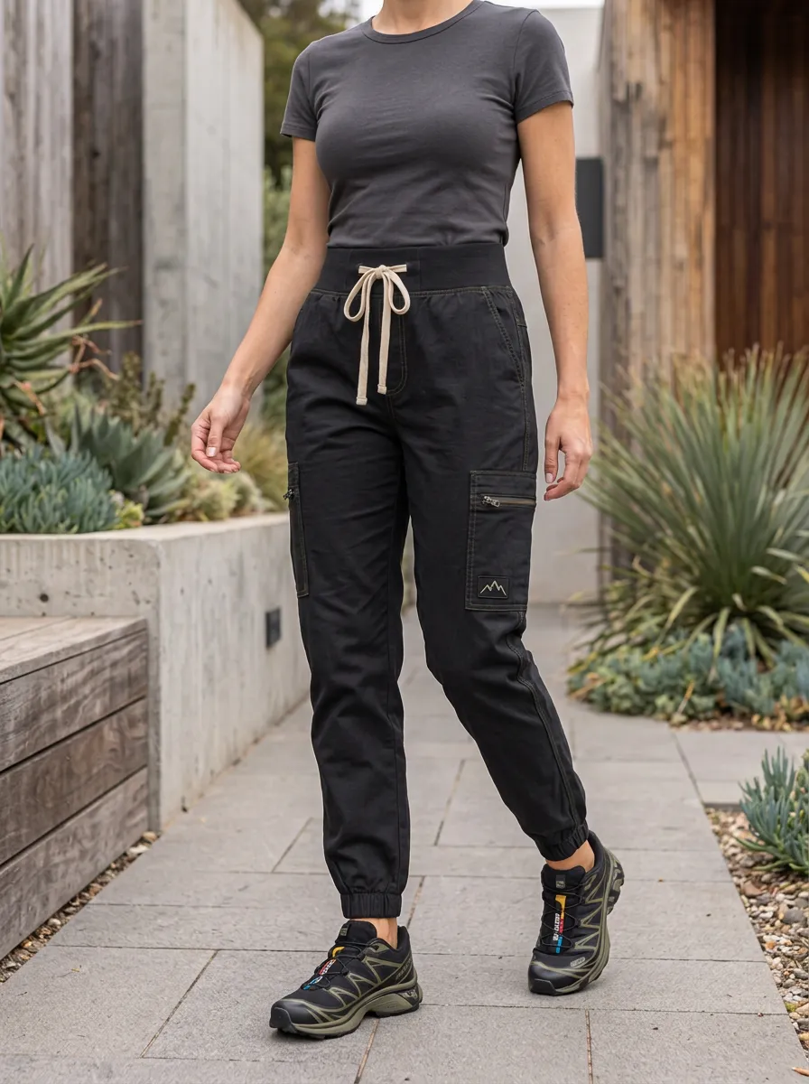 Women's Mountain Hiking Lover Mountain Logo Printed High-Waist Cargo Joggers