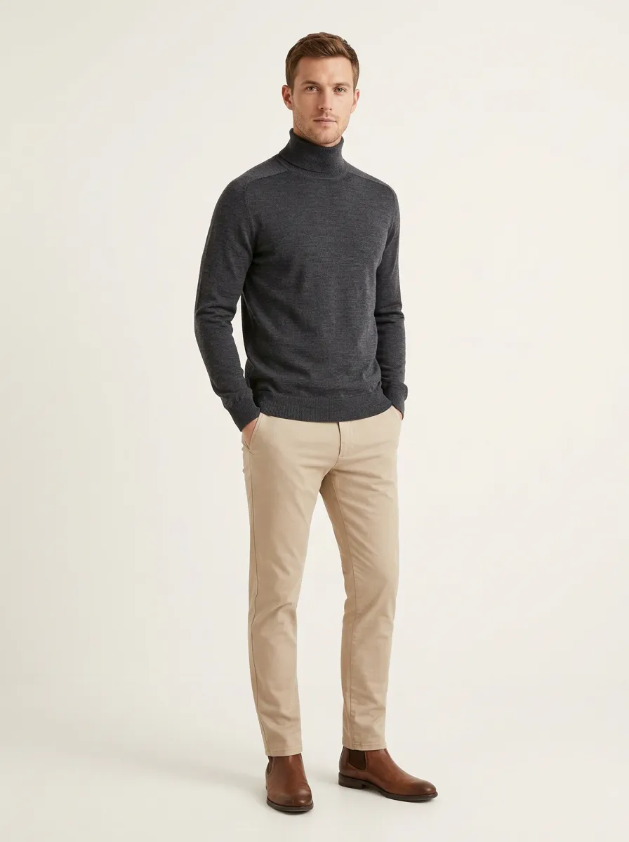 Men's Subtle Classic Ribbed Knit Turtleneck Sweater
