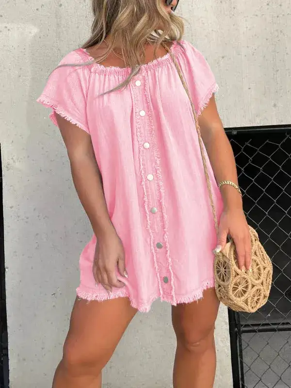 Denim Button Front Dress Casual