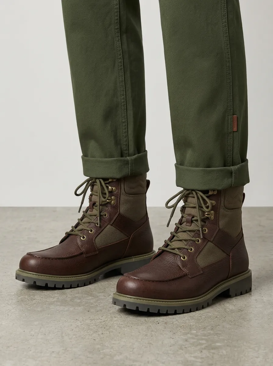 Unisex Outdoor Leather Canvas Lace-Up Work Boots