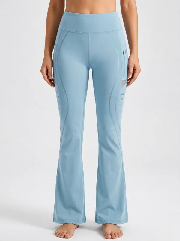 Women’s Athletic Yoga Pocketed Mid-Rise Mini Flare Yoga Pants