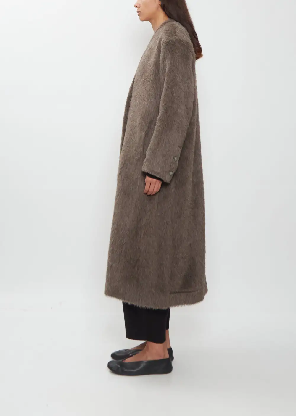 Women's Collarless Twill Alpaca Coat