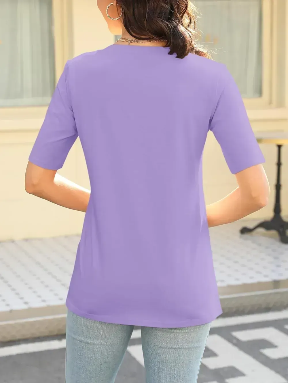 ORANDESIGNE Women's Color Block Short Sleeve T Shirts Casual V Neck Summer Tops Tees Loose Fit Blouses