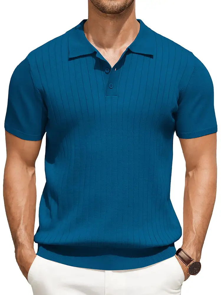 Casual Ribbed Knitted Polo Shirt