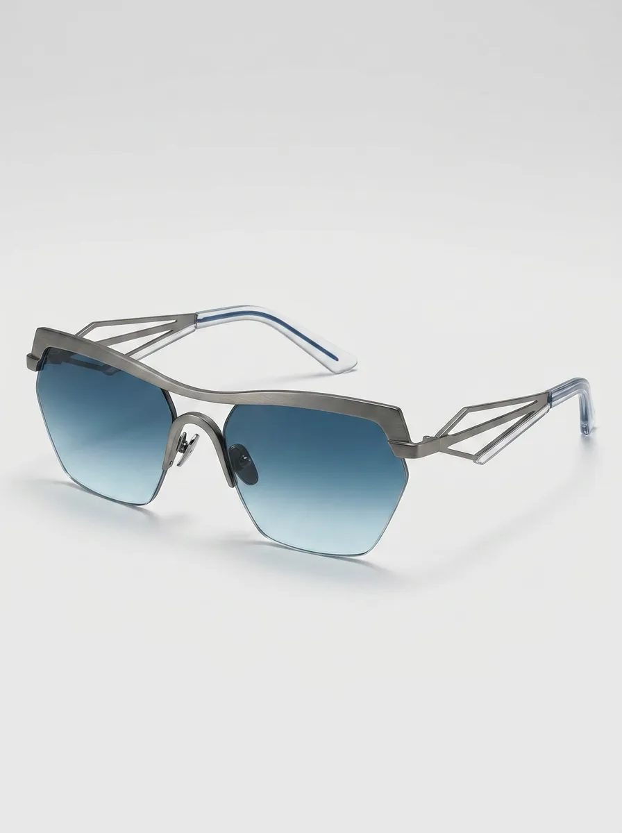 Unisex Futuristic Geometric Metal Frame Blue Gradient Lens Sunglasses