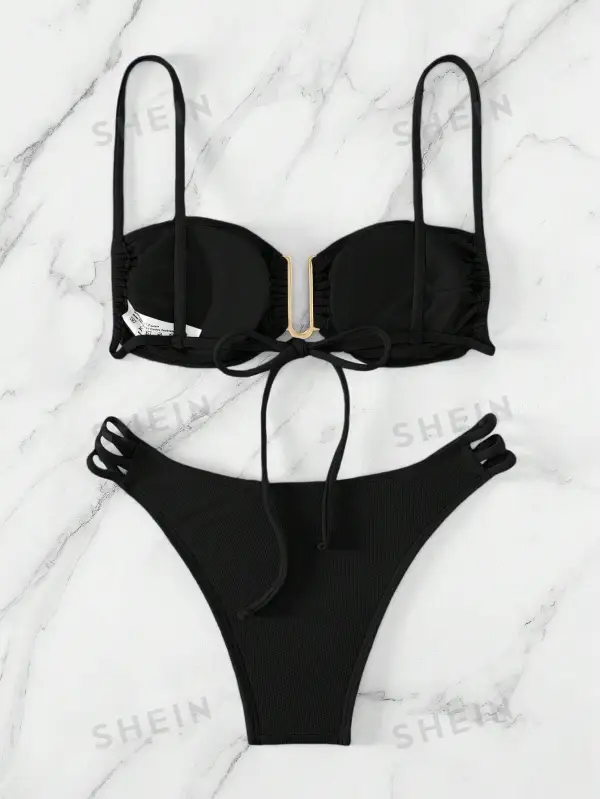 U-Buckle Ruched Cutout Bikini Set