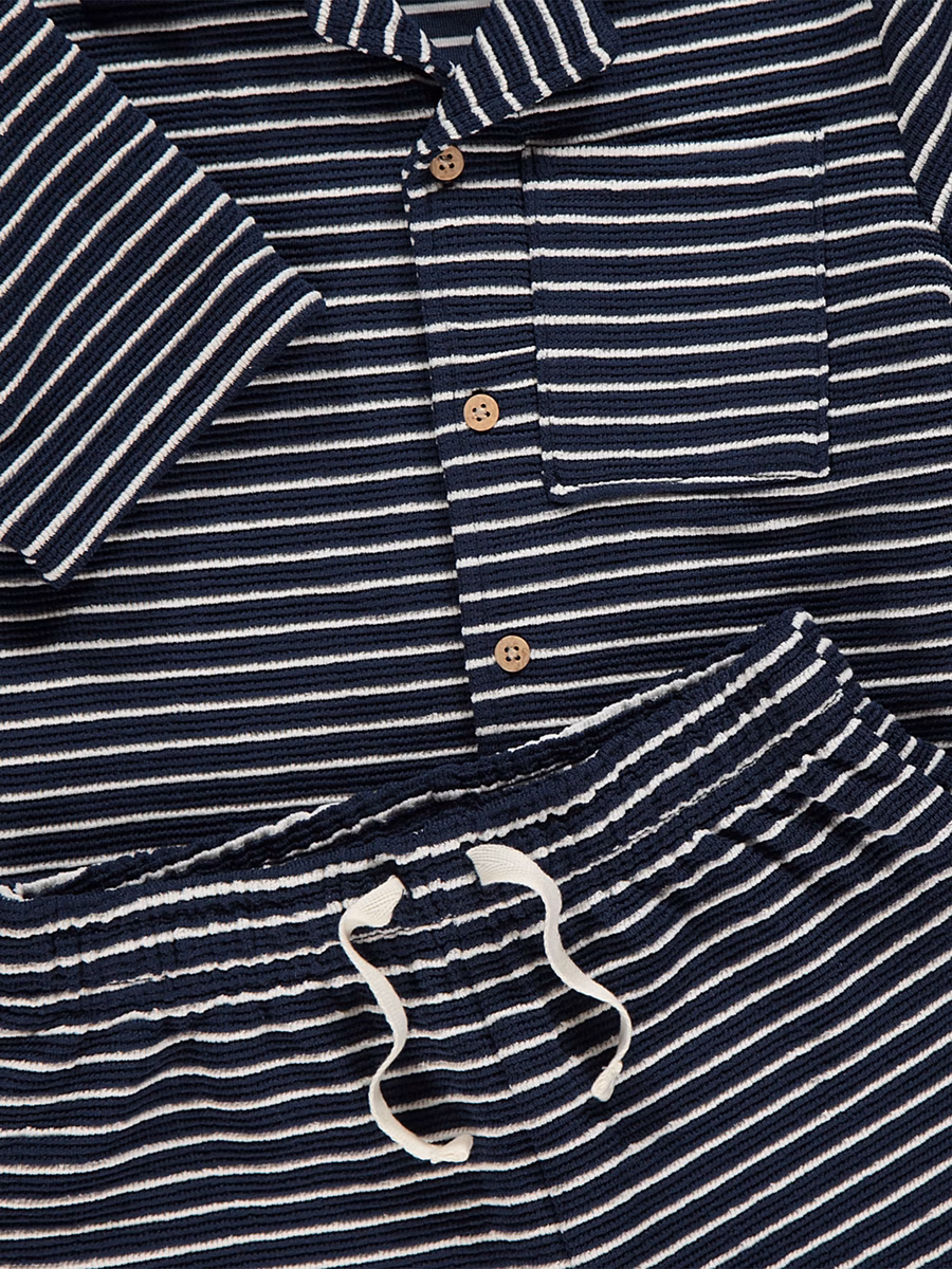 Navy Striped Short Sleeve Shirt and Shorts Outfit detail 1