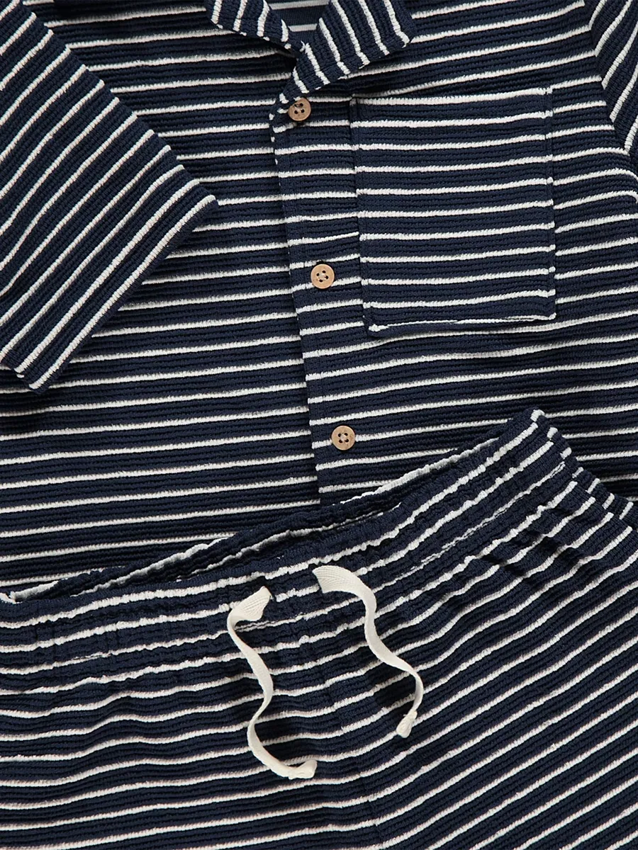 Navy Striped Short Sleeve Shirt and Shorts Outfit