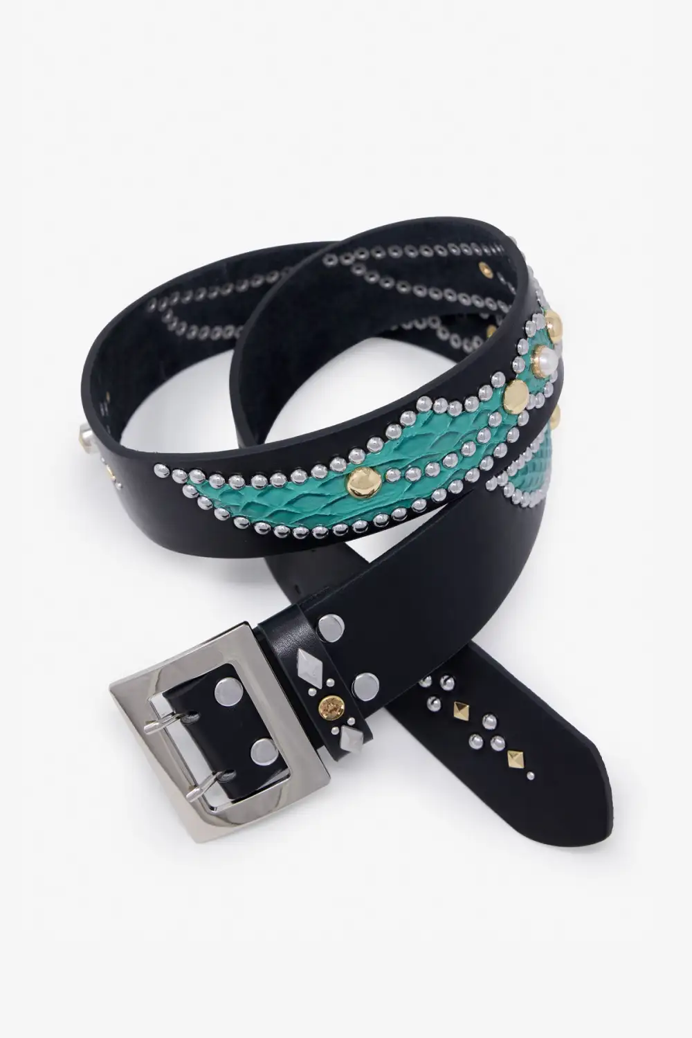 Brushed Hardware Faux Python Studded Belt