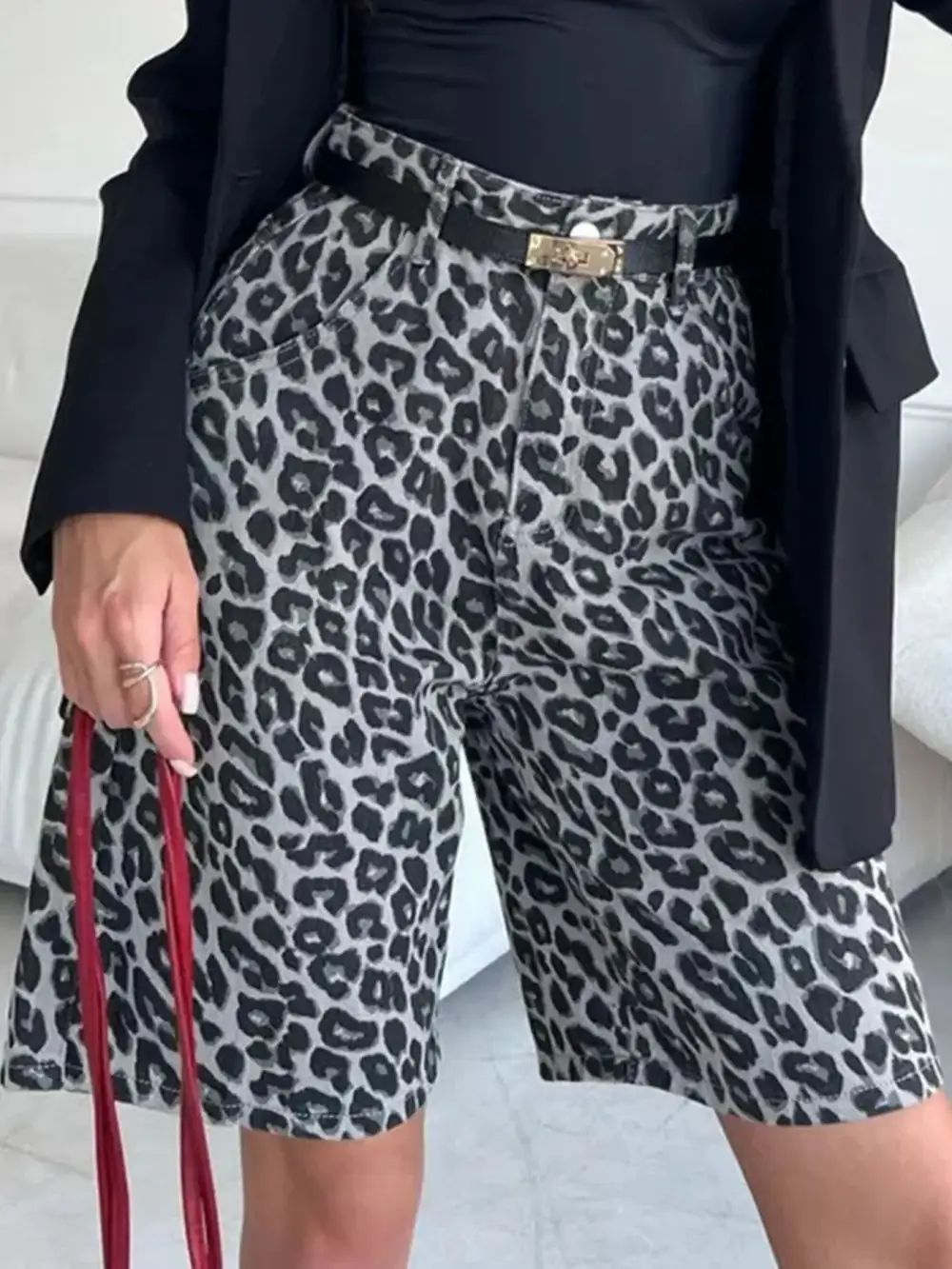 Leopard Print High Waisted Casual Shorts