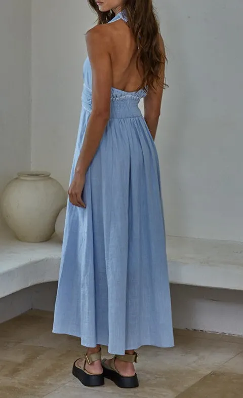 Light Blue Halter Neck Maxi Dress