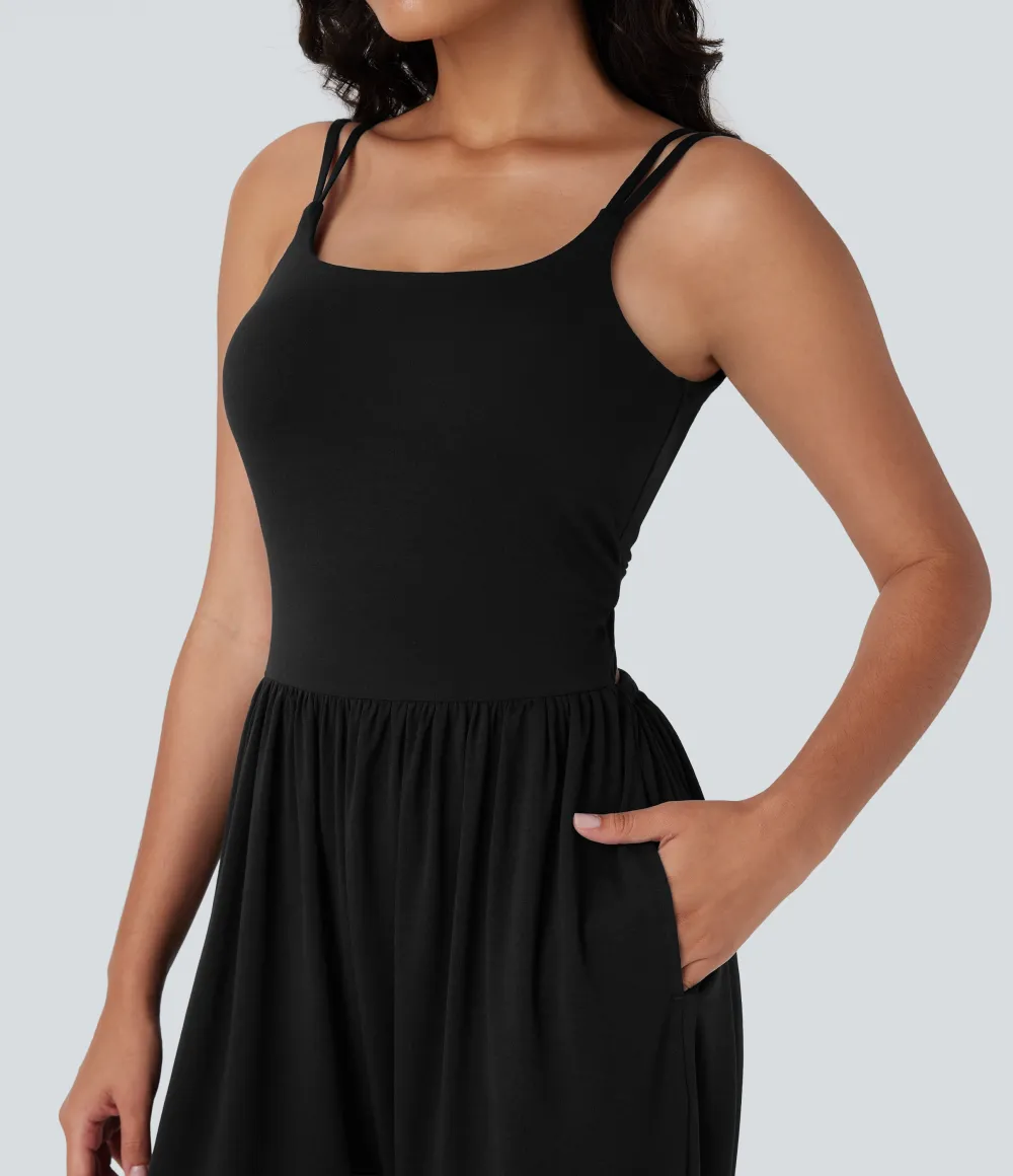 Double Straps Pocket Harem Casual Jumpsuit-Easy Peezy