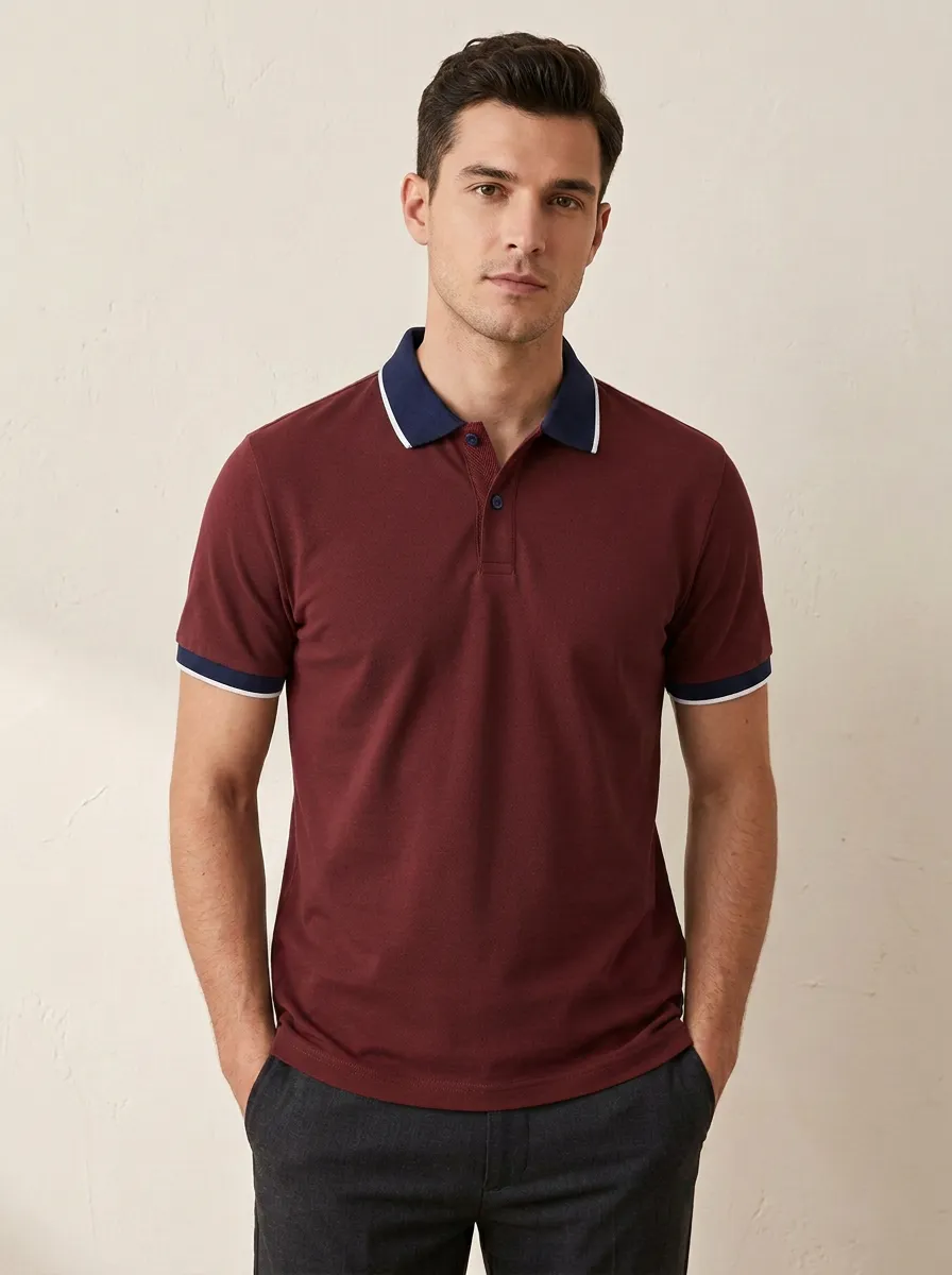 Men's Green Contrast Collar Tipped Sleeve Polo Shirt
