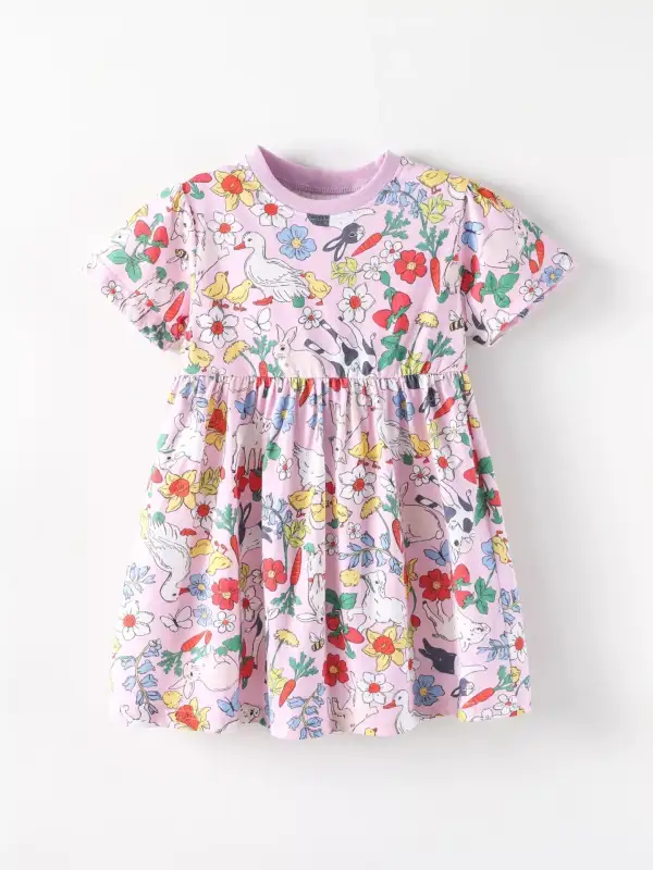 Girls Printed Round Neck Dress