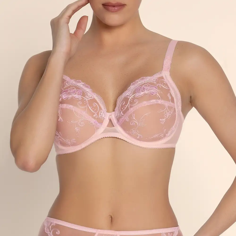 Women's Full Coverage Underwire Three-Part Cup Lined Cup Chimney Back Adjustable Straps Floral Lace Embroidery Bra