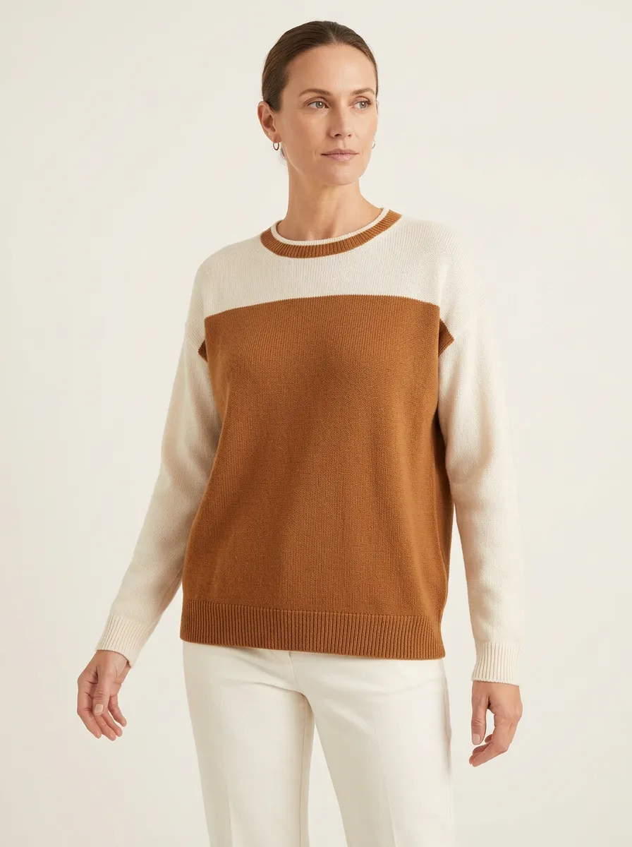Women's Two-Tone Crewneck Colorblock Sweater