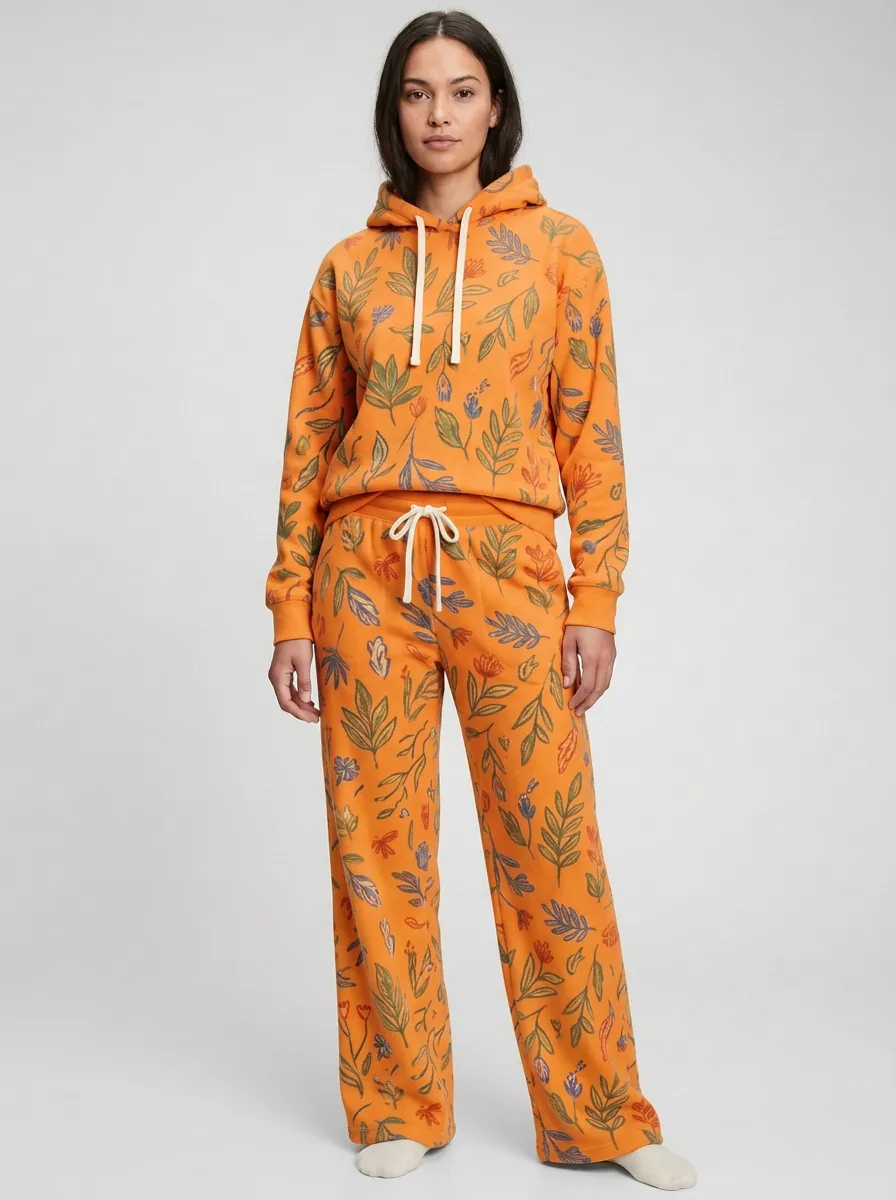 Women's Floral Print Hoodie And Wide-Leg Lounge Set