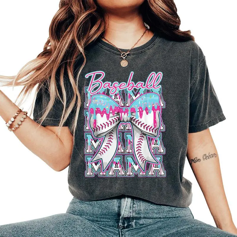 Baseball Drip For Mama Mom Coquette Bow Ice Cream Dripping Women's Oversized Comfort T-Shirt