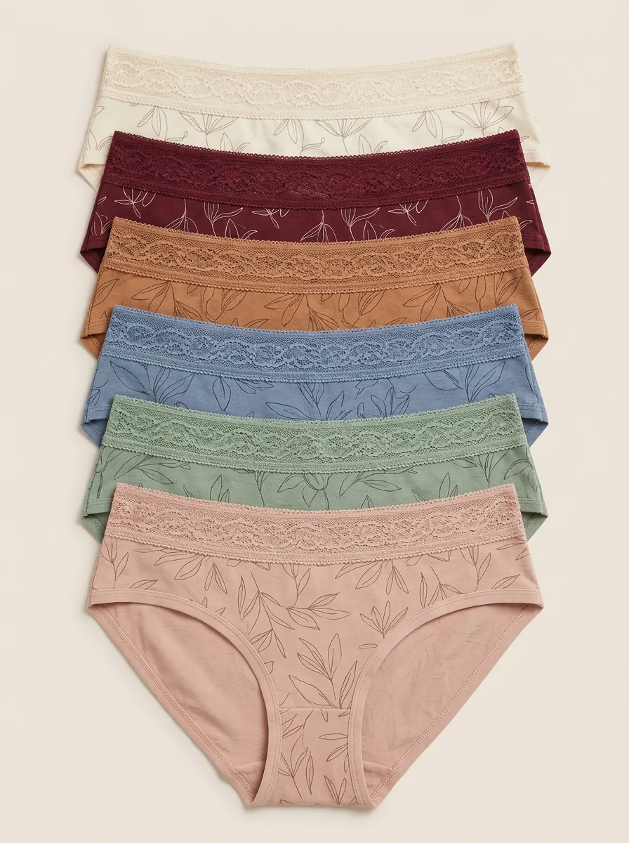 Women's Botanical Lace Trim Mid-Rise Briefs 6-Pack