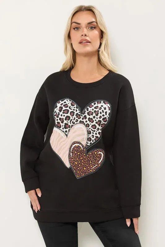 Black Leopard Print Heart Sweatshirt