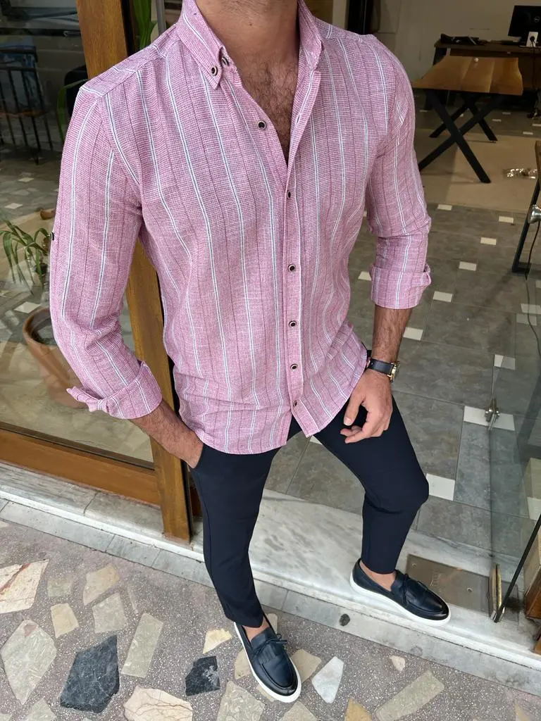 Polished Long Sleeve Slim Fit Striped Cotton Casual Shirt