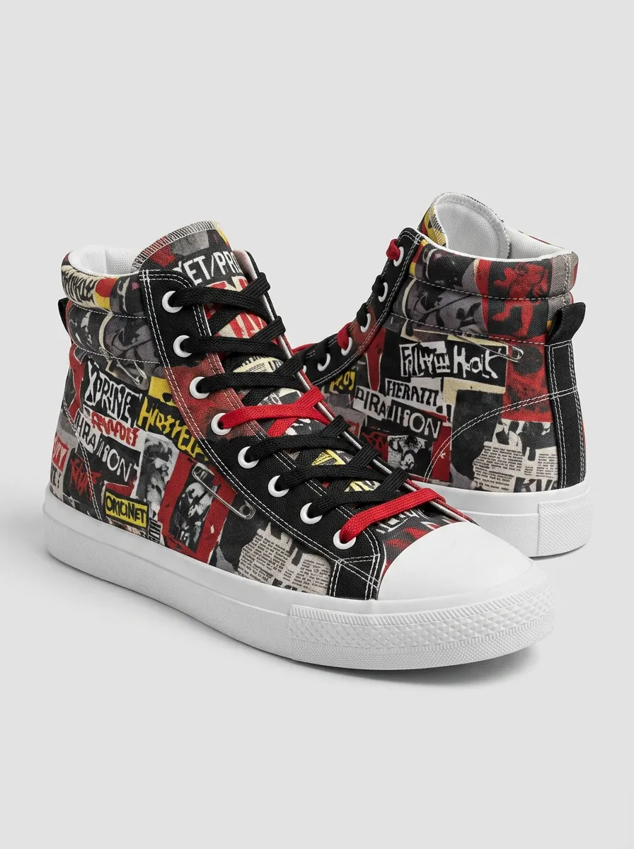 Men's Punk Rock Graffiti Newspaper Printed Canvas Shoes