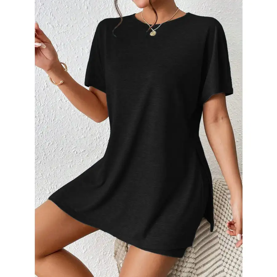 Casual Round Neck T Shirt and Shorts Set