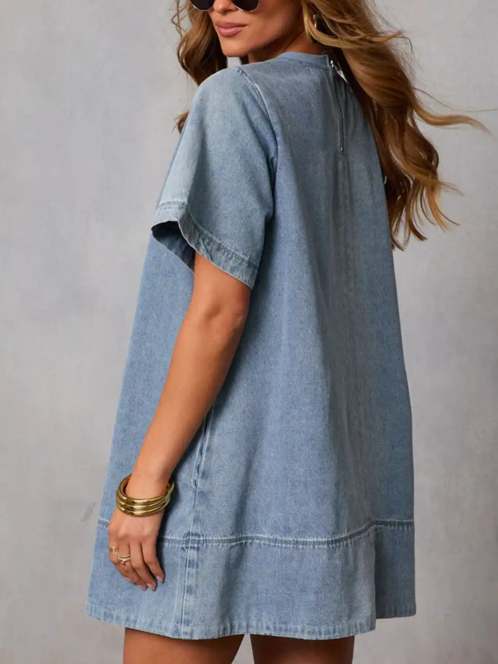 Denim Short Sleeve Dress Casual