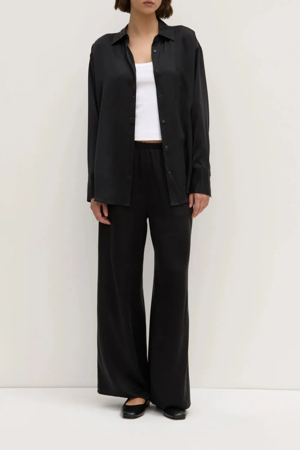 Solid Color Loose Silk Shirt